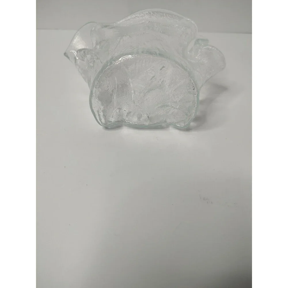 Muurla Finland Clear Ice Glass Wall Pocket Handkerchief Vase Kallioinen 7.25